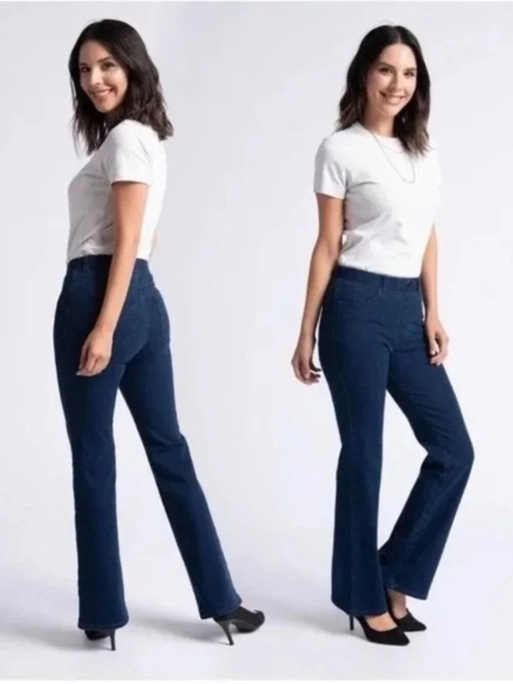 BETABRAND Jeans Womens Large Tall Blue Dark Wash Yoga Denim Bootcut Stretch